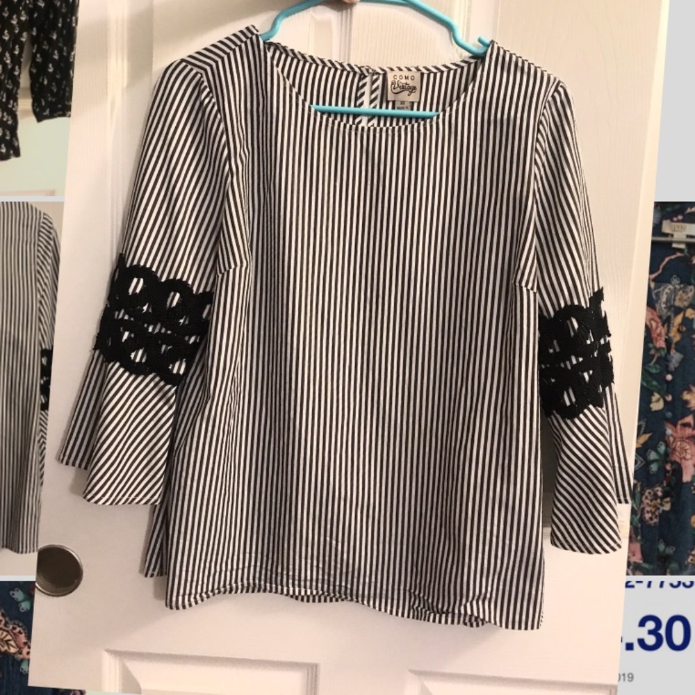 Striped peasant Blouse Work Shirt
